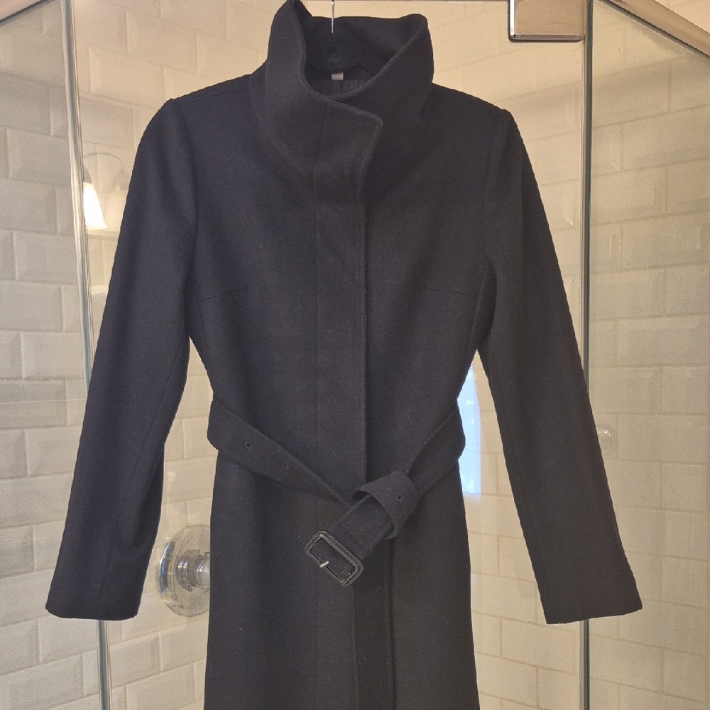 Gorgeous Black Cashmere Wool Blend Burberry Flared Midlength Coat Sz 4